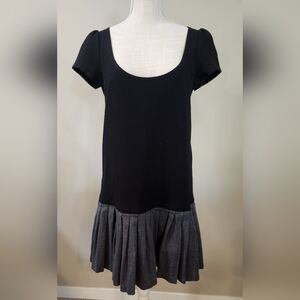 $398 Theory Vintage Yemeni Ponte Knit Herringbone Combo Drop Waist Dress Size L